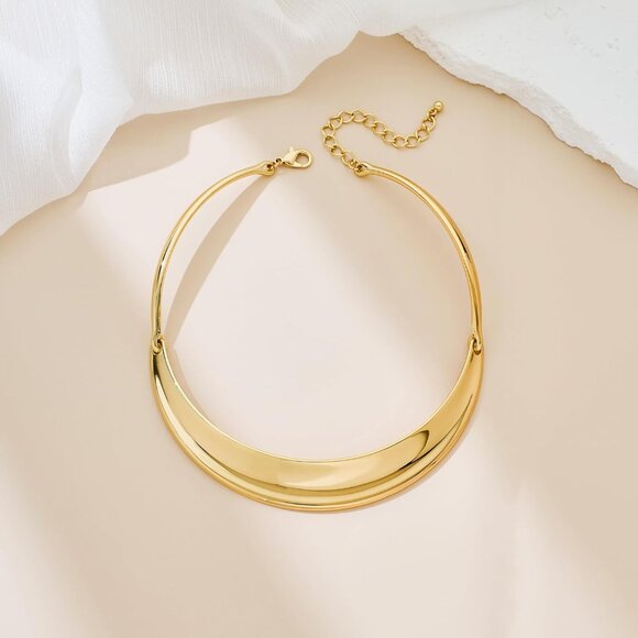 Women's Chunky Gold Choker Collar Necklace Trendy Adjustable Statement Jewelry - Picture 2 of 5